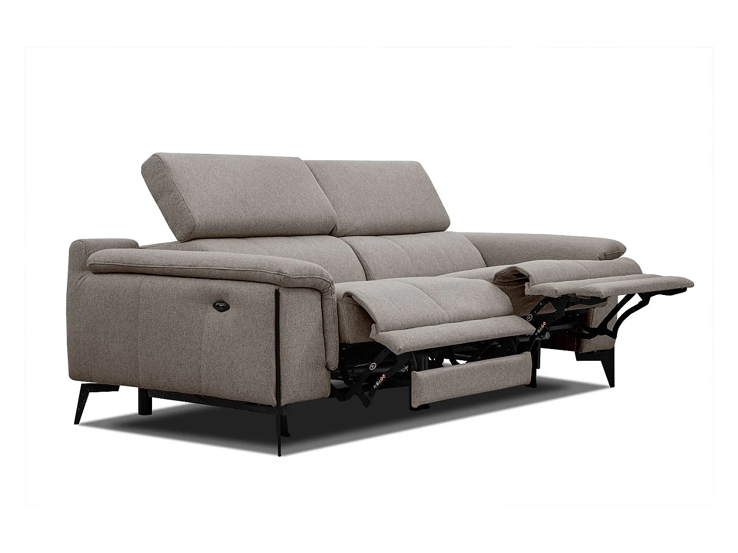Canapé droit 3 places avec 2 relax électriques tissu noix - Matera