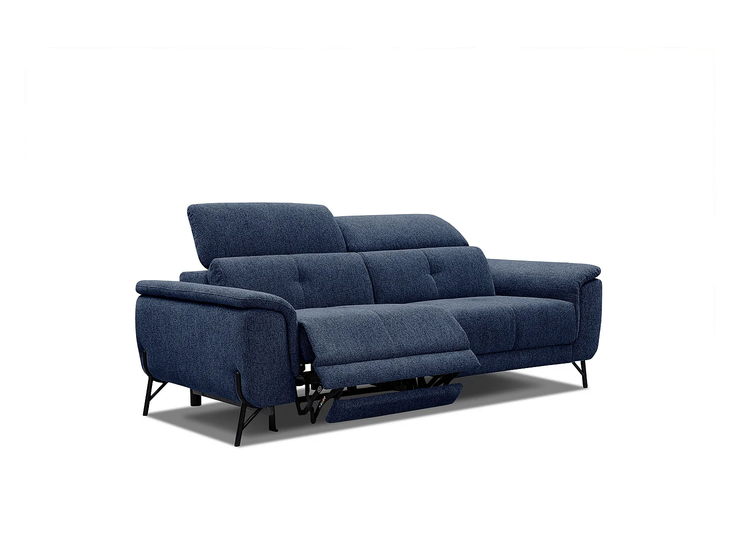 Canapé 3 places avec un relax électrique à gauche tissu bleu foncé - AVENA