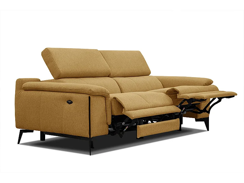 MATERA Sofa 3-Sitzer mit 2 Relaxfunktionen und verstellbare Kopfstützen, senfgelb