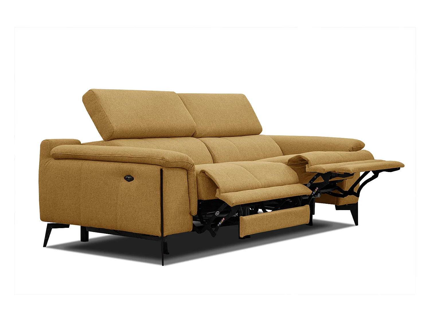 Canapé droit 3 places avec 2 relax électriques tissu jaune - Matera