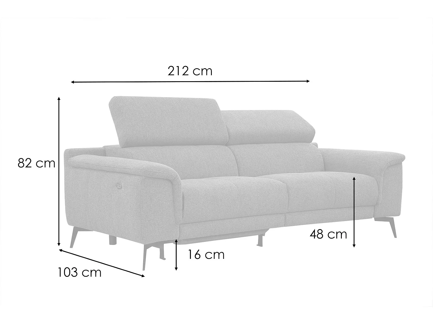 FIERO Sofa 3-Sitzer mit 1 Relaxfunktion und verstellbare Kopfstützen, marineblau
