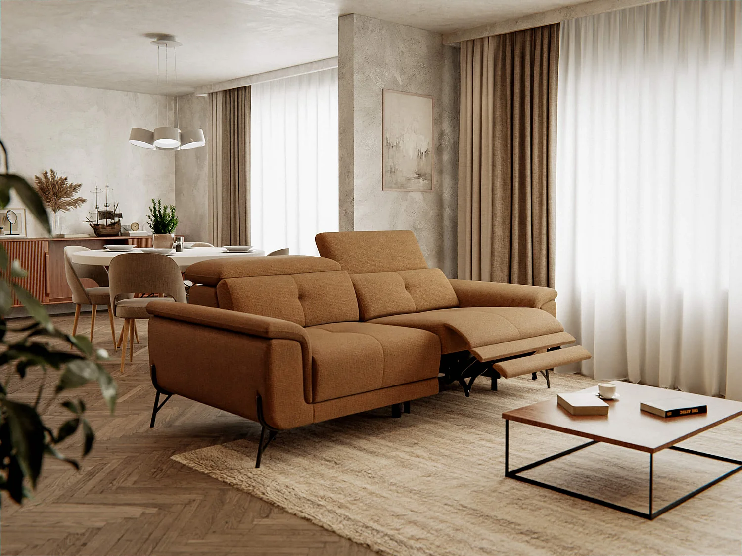 AVENA Sofa 3-Sitzer mit 1 Relaxfunktion und verstellbare Kopfstützen, orange
