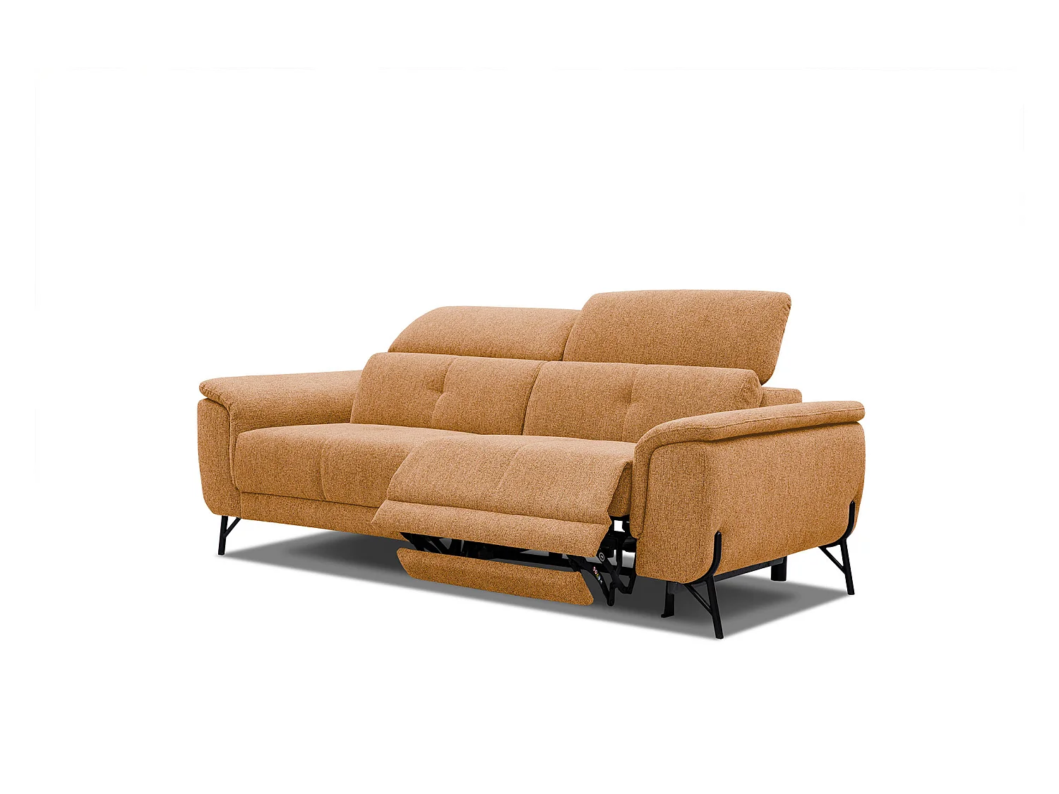 Canapé droit 3 places avec un relax électrique à droite tissu orange - AVENA