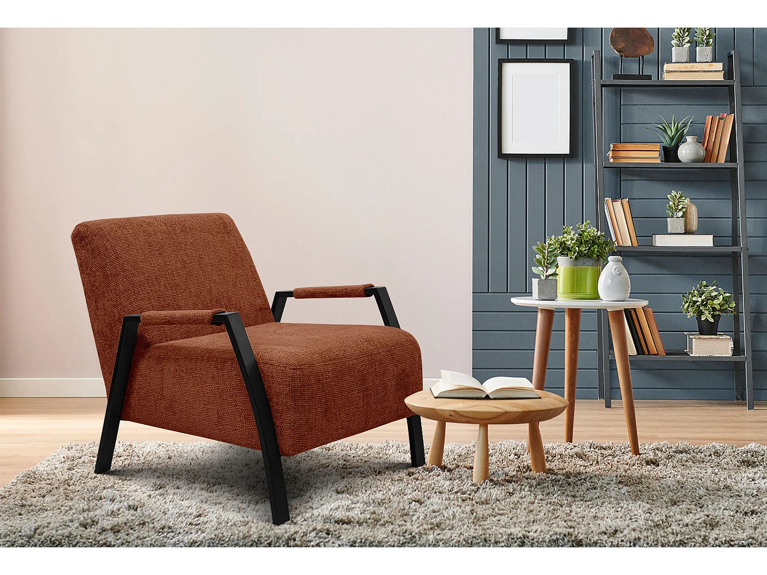 Fauteuil fixe tissu marron noix - Kobe