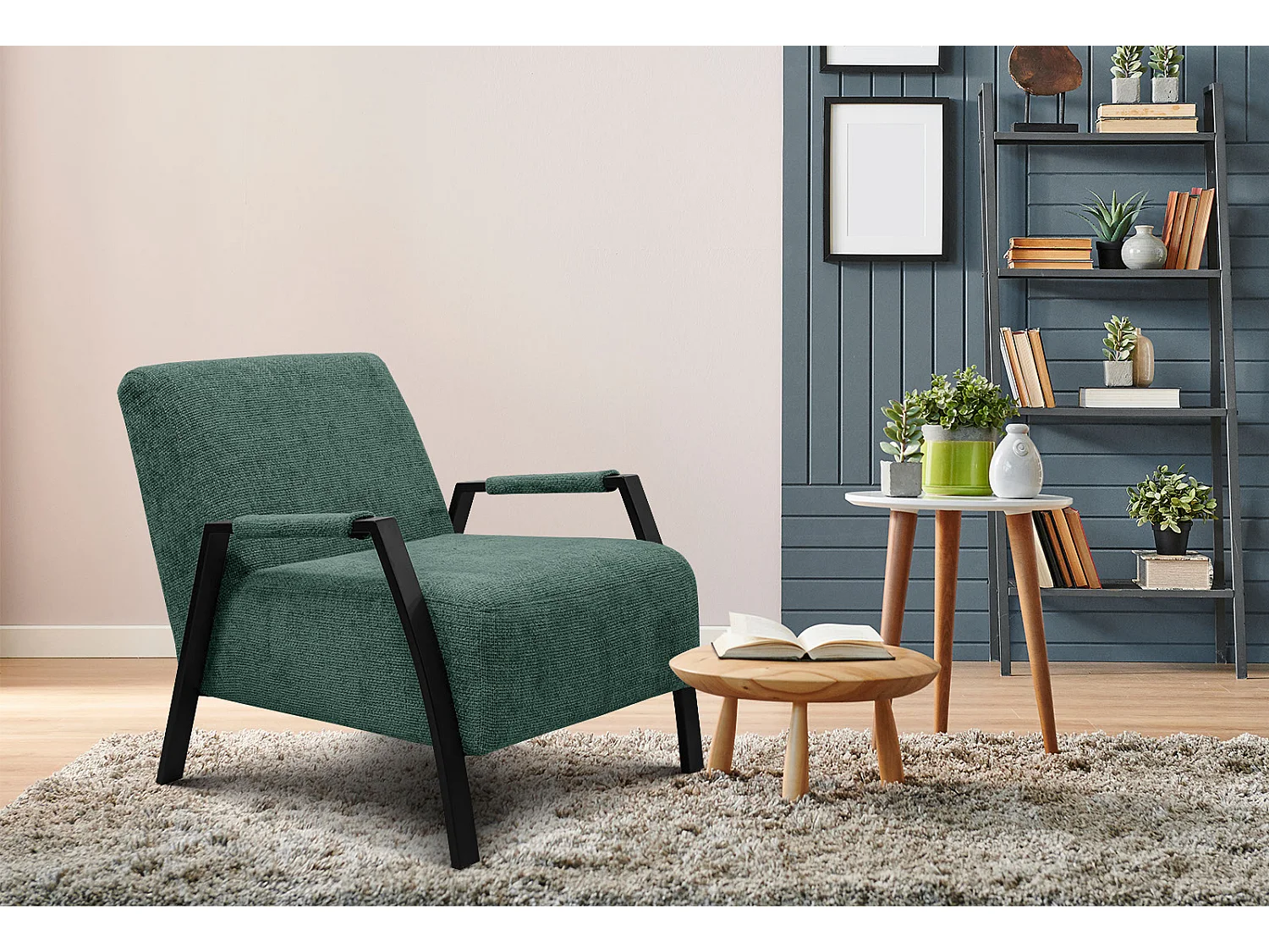 Fauteuil fixe tissu vert foncé - Kobe