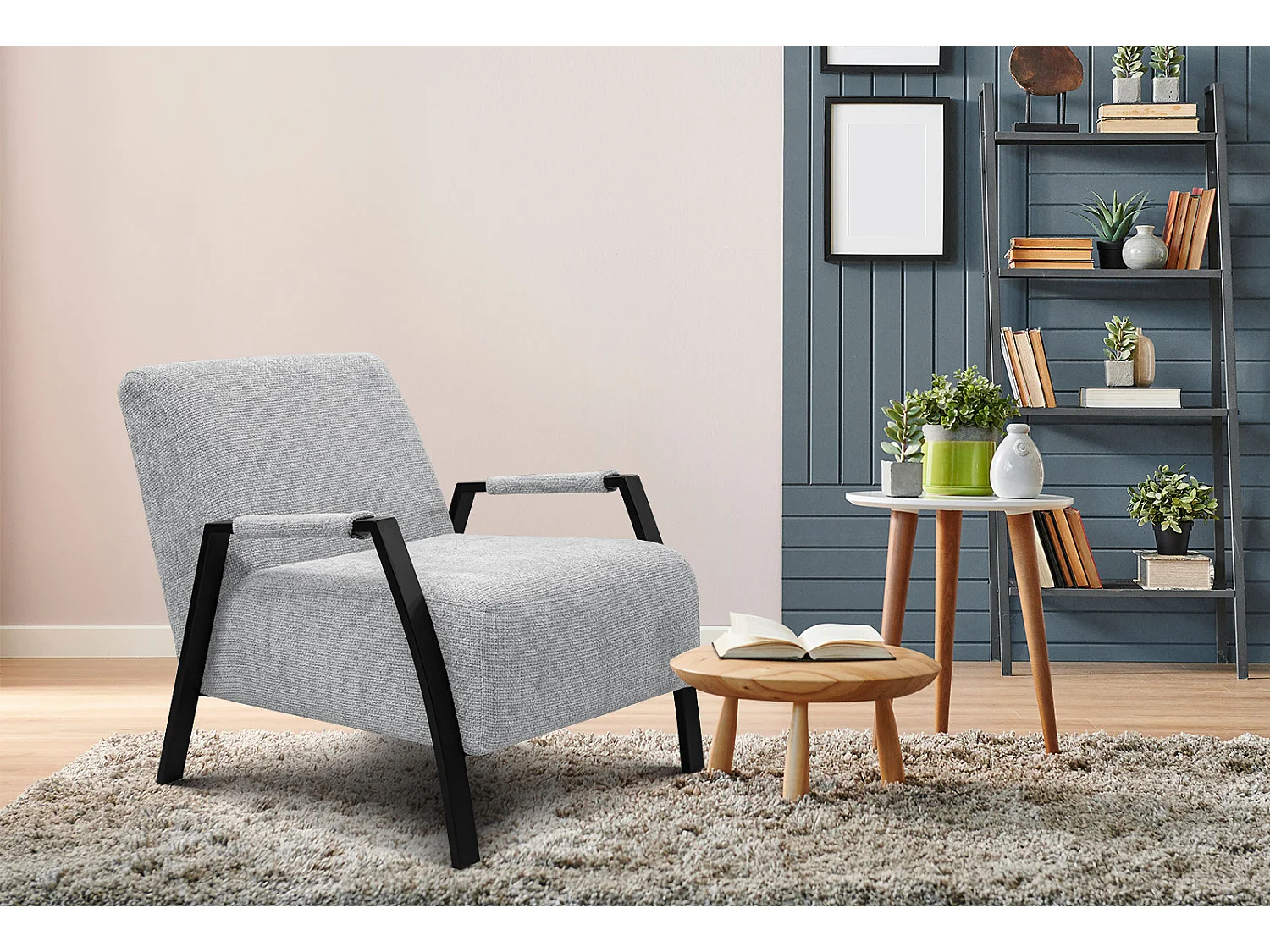 Fauteuil fixe tissu gris clair - Kobe