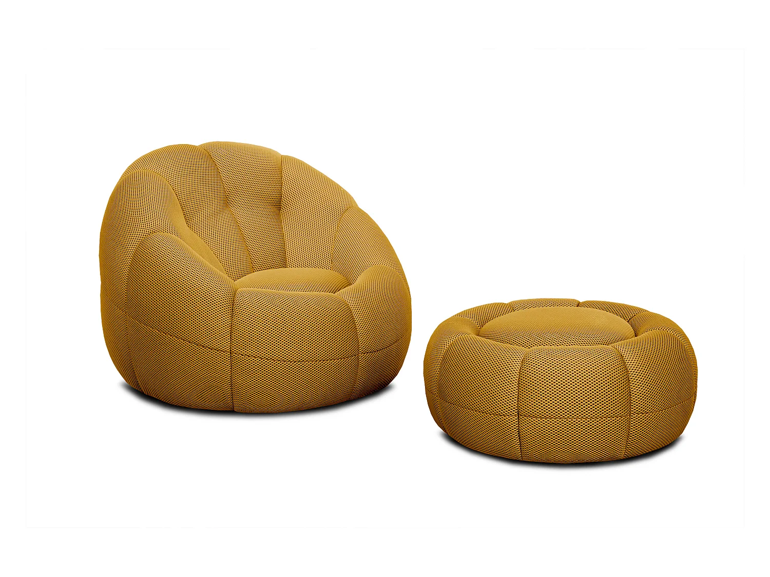 Fauteuil avec pouf tissu jaune - FIGO et FAGO