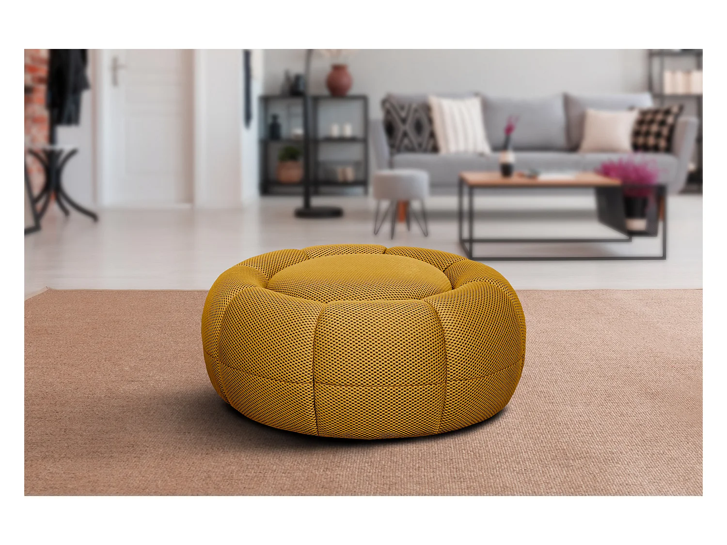 Fauteuil avec pouf tissu jaune - FIGO et FAGO
