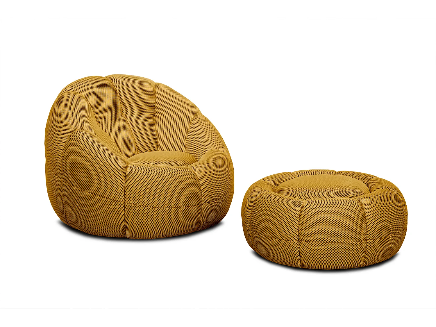 Fauteuil avec pouf tissu jaune - FIGO et FAGO