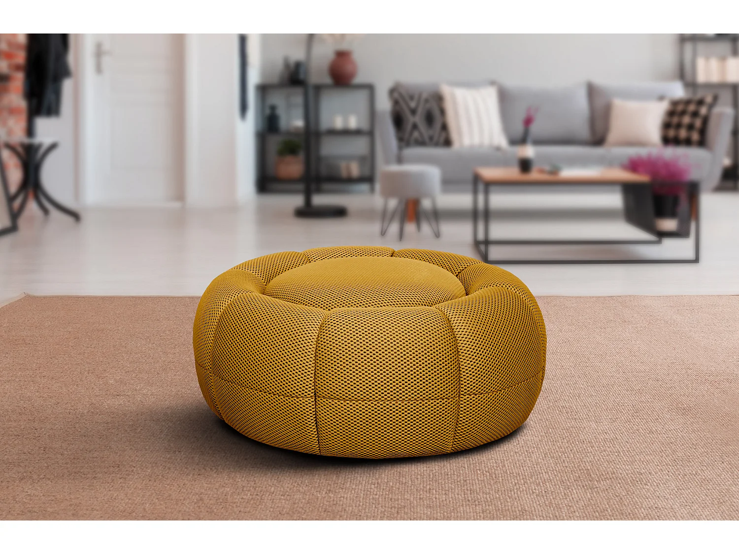 Fauteuil avec pouf tissu jaune - FIGO et FAGO