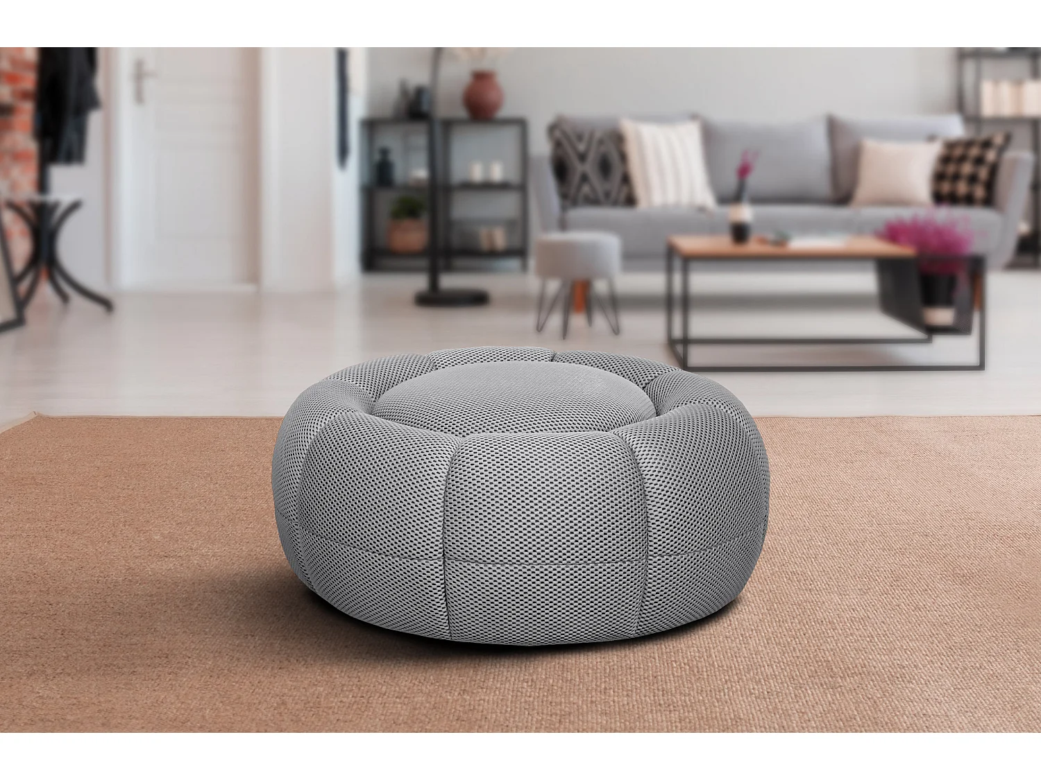 Fauteuil avec pouf tissu gris clair - FIGO et FAGO