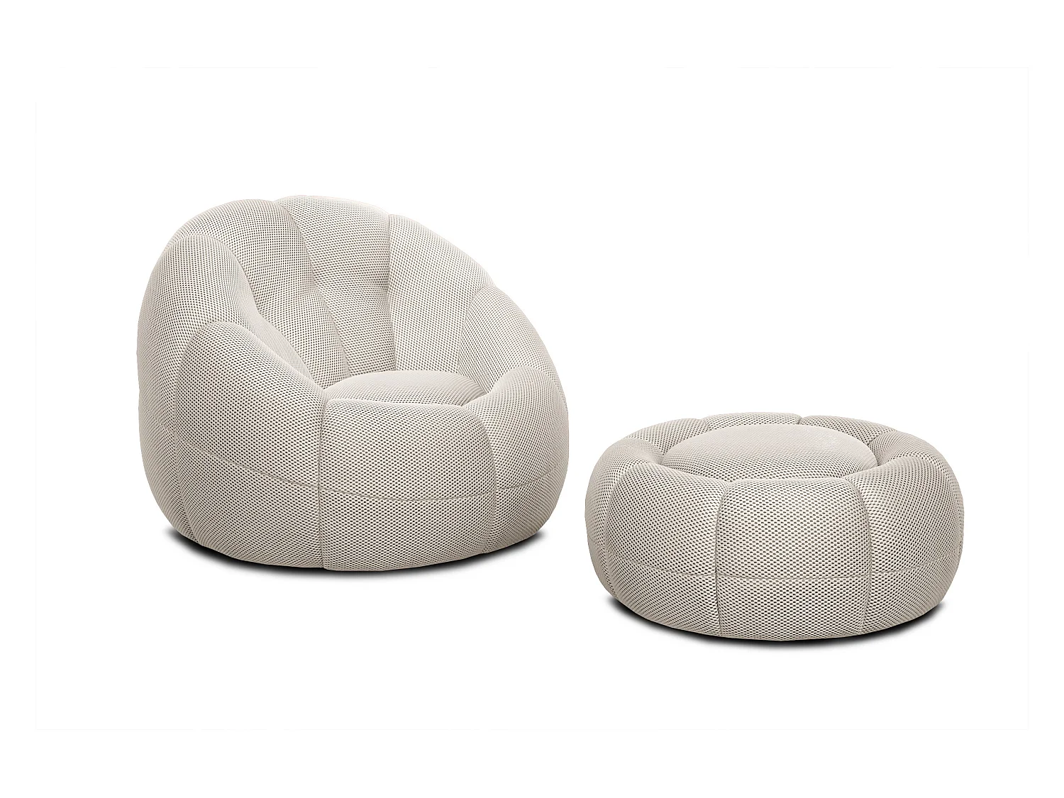 Fauteuil avec pouf tissu écru - FIGO et FAGO