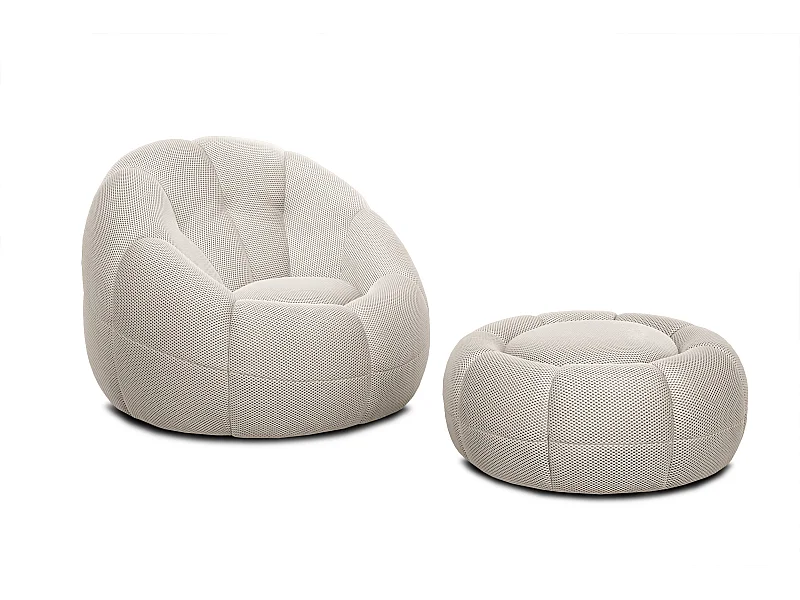 Fauteuil avec pouf tissu écru - FIGO et FAGO