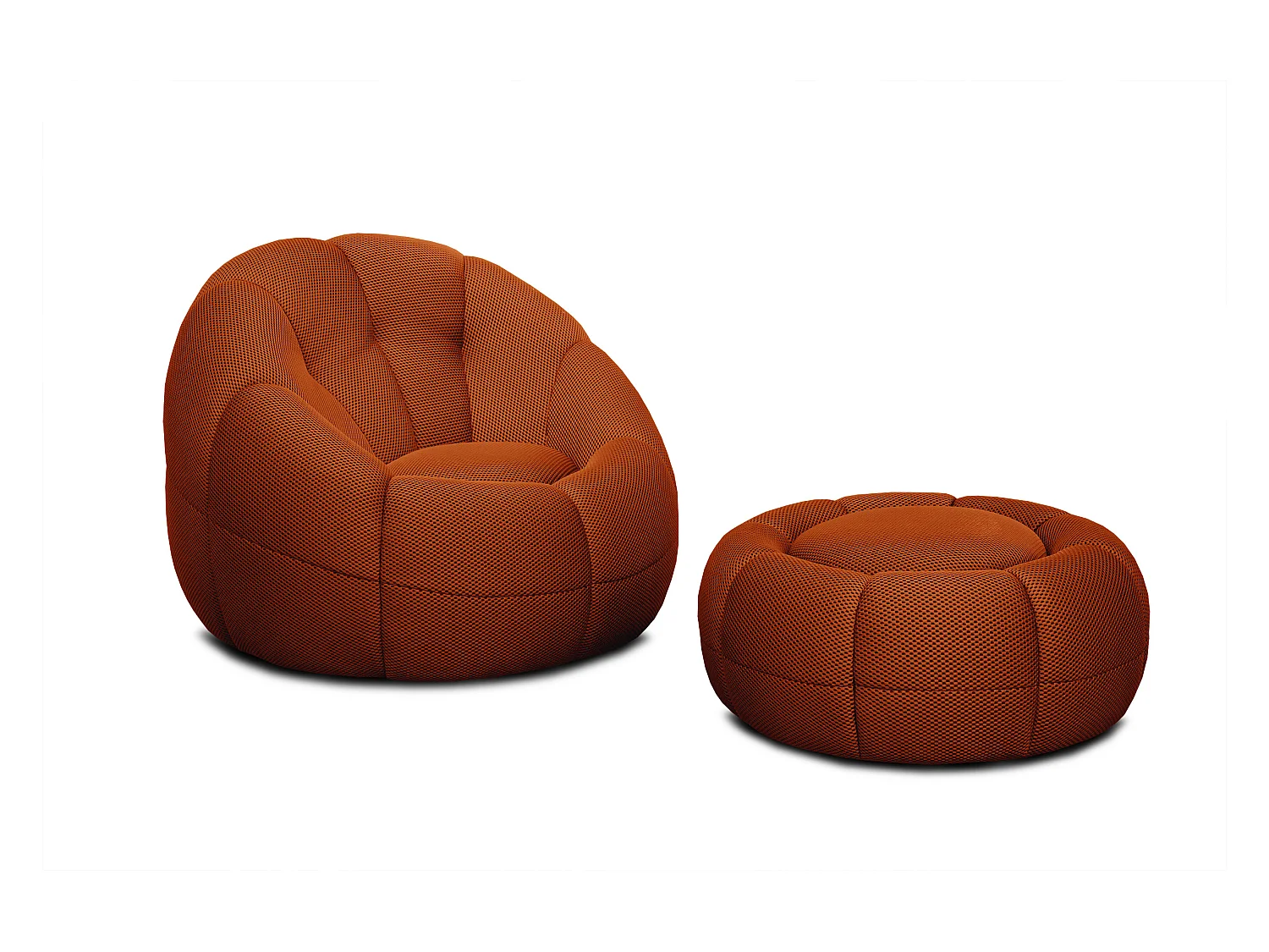 Fauteuil avec pouf tissu rouge brique - FIGO et FAGO