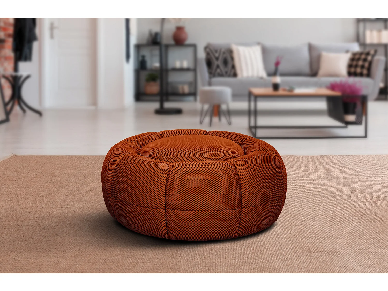 Fauteuil avec pouf tissu rouge brique - FIGO et FAGO