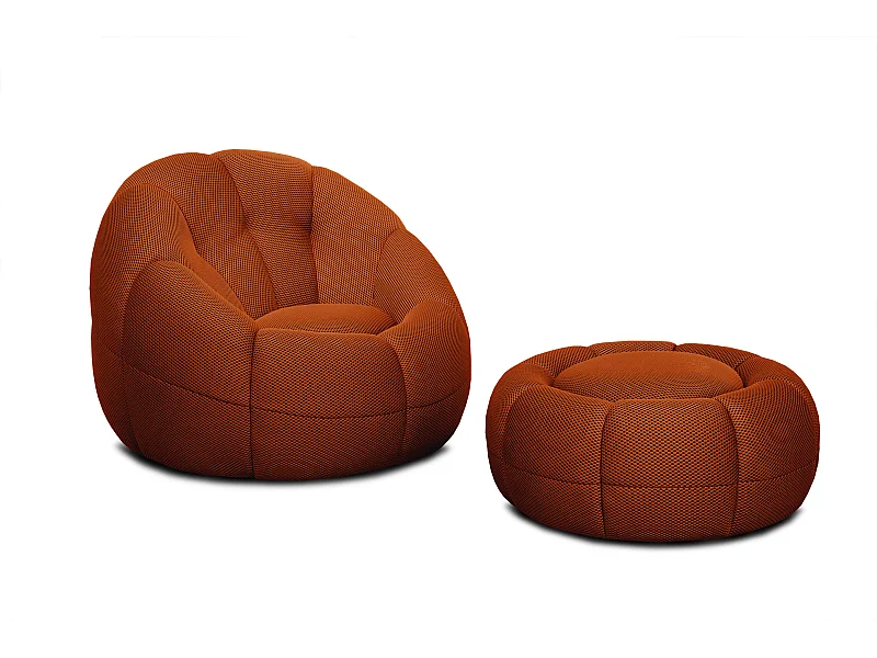 Fauteuil avec pouf tissu rouge brique - FIGO et FAGO