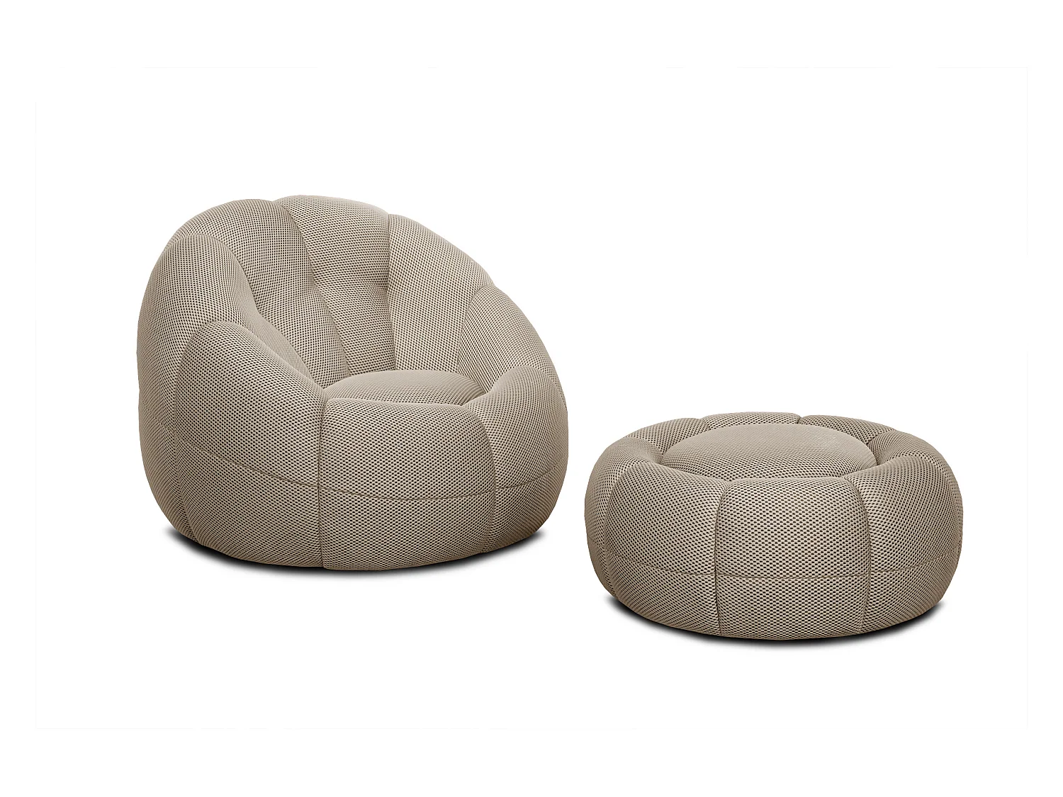 Fauteuil avec pouf tissu beige clair - FIGO et FAGO