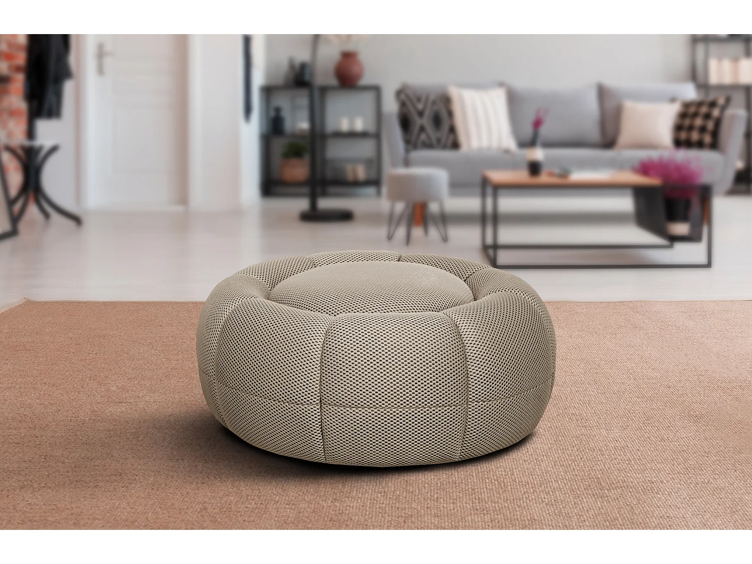 Fauteuil avec pouf tissu beige clair - FIGO et FAGO