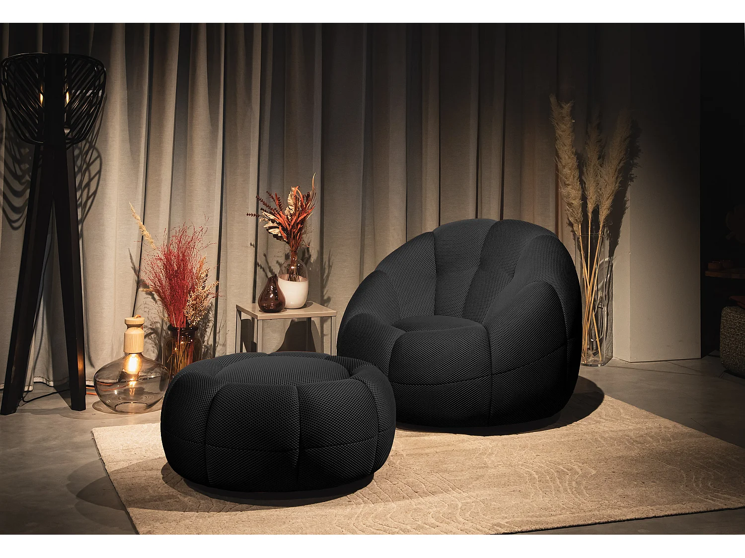 FIGO Sessel und pouf, schwarz