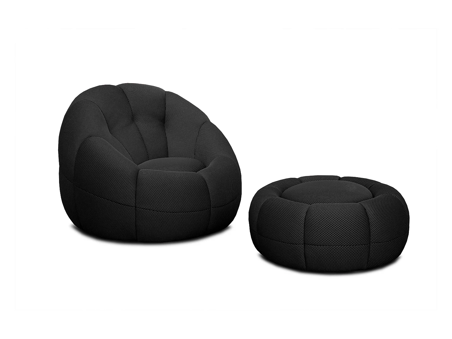 Fauteuil avec pouf tissu noir - FIGO et FAGO