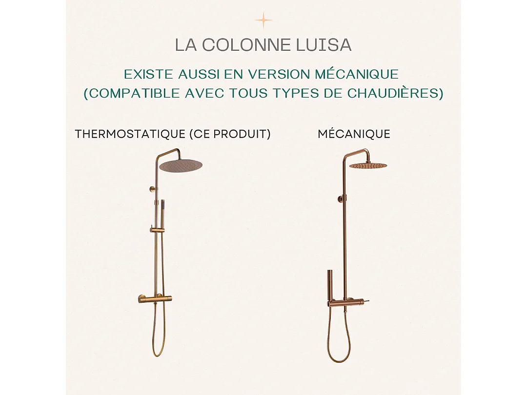 Luisa II Coluna de duche termostática em cobre escovado Essebagno