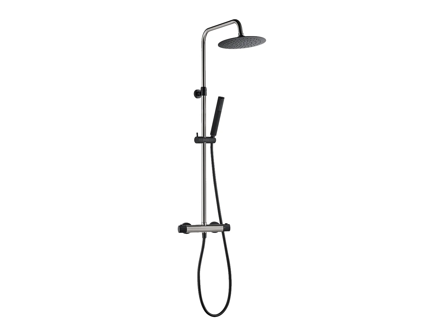 Coluna de duche Kissy em aço inoxidável e preto com controlo termostático Essebagno