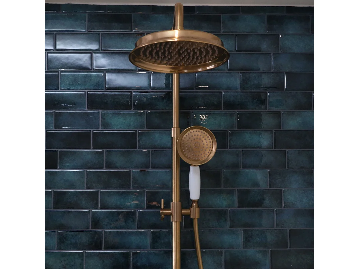 Indus colonne de douche thermostatique cuivre brossé - Essebagno