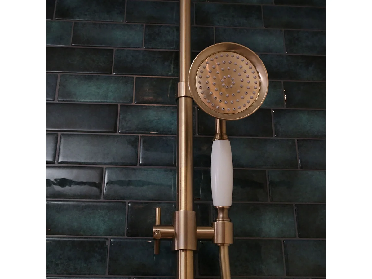 Indus colonne de douche thermostatique cuivre brossé - Essebagno