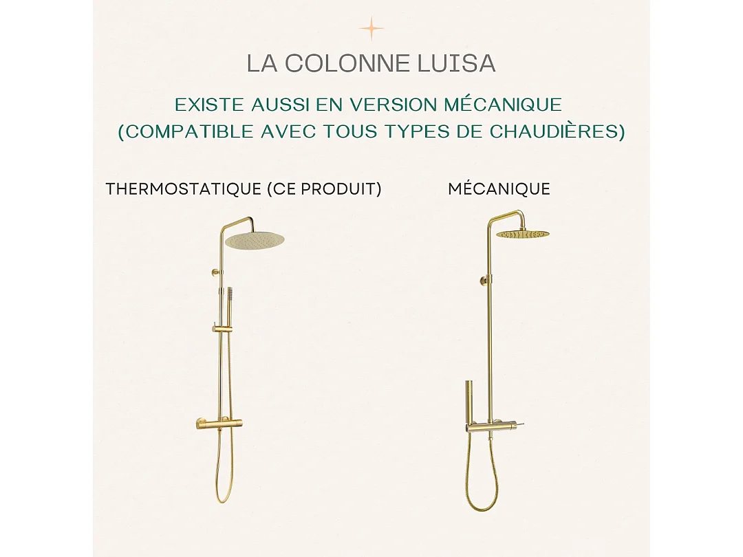 Luisa II colonne de douche thermostatique or brossé - Essebagno