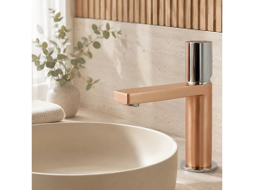 Exil mitigeur lavabo bas or rose et chromé - Essebagno