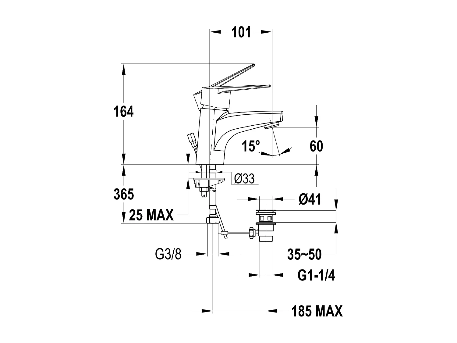 Largo torneira de lavatório cromada Essebagno