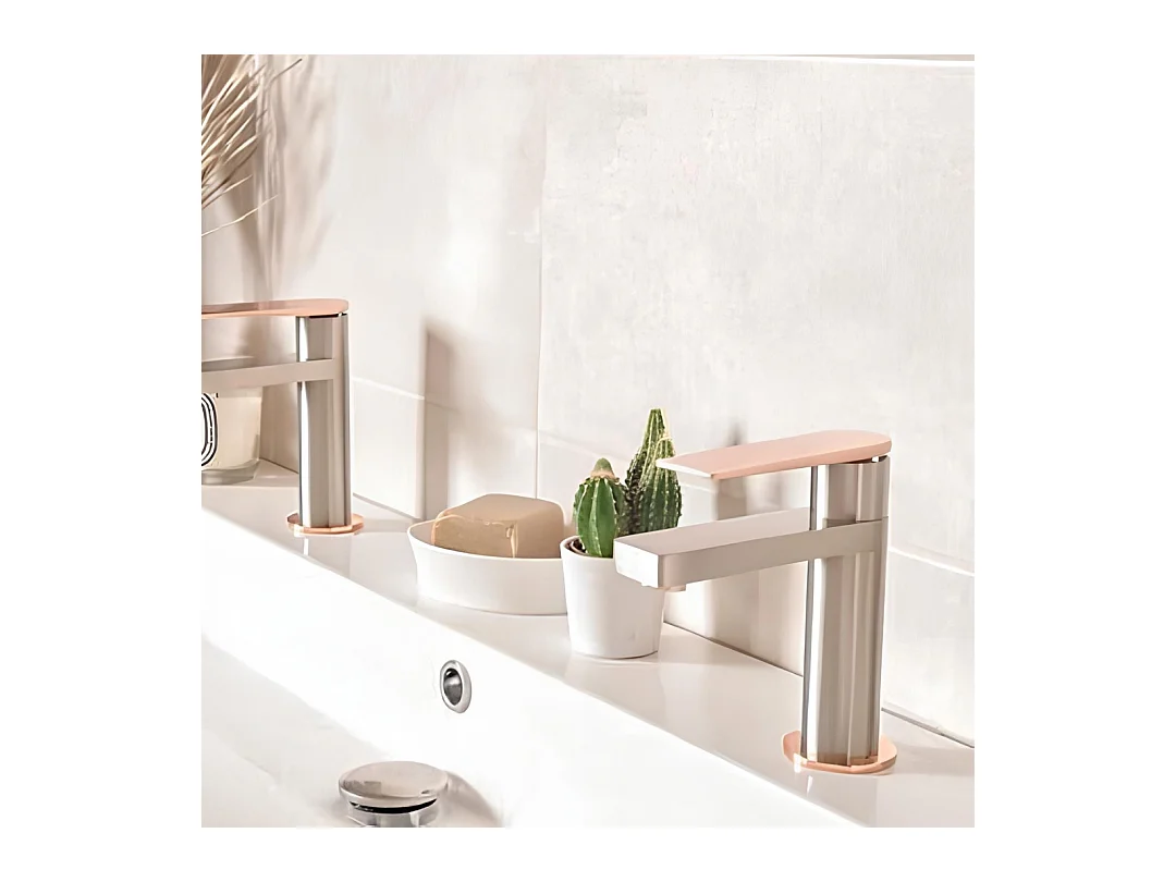 Allure Niedriger Waschtischmischer in Edelstahloptik und Roségold Essebagno