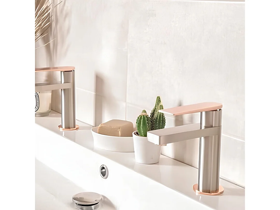 Allure mitigeur lavabo bas façon inox et or rose - Essebagno