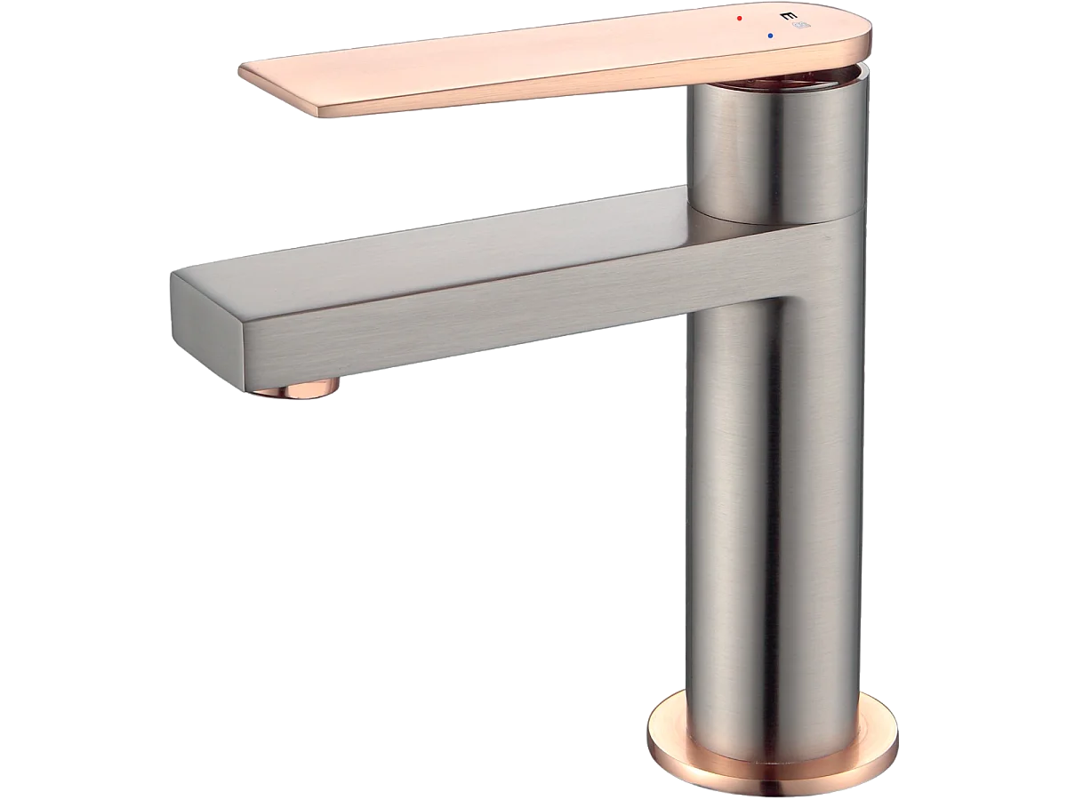 Allure mitigeur lavabo bas façon inox et or rose - Essebagno