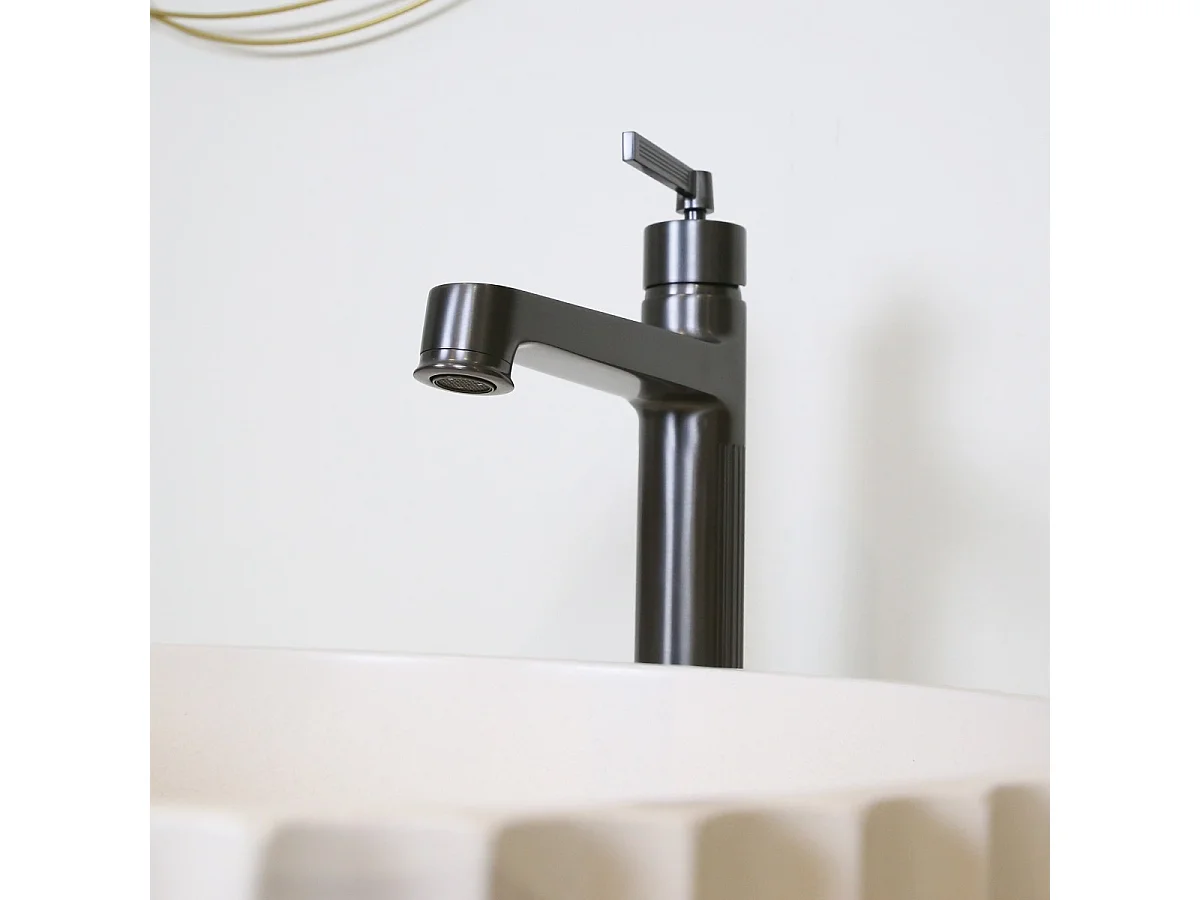 Louxor Waschtischmischer hoch grau gun metal Essebagno