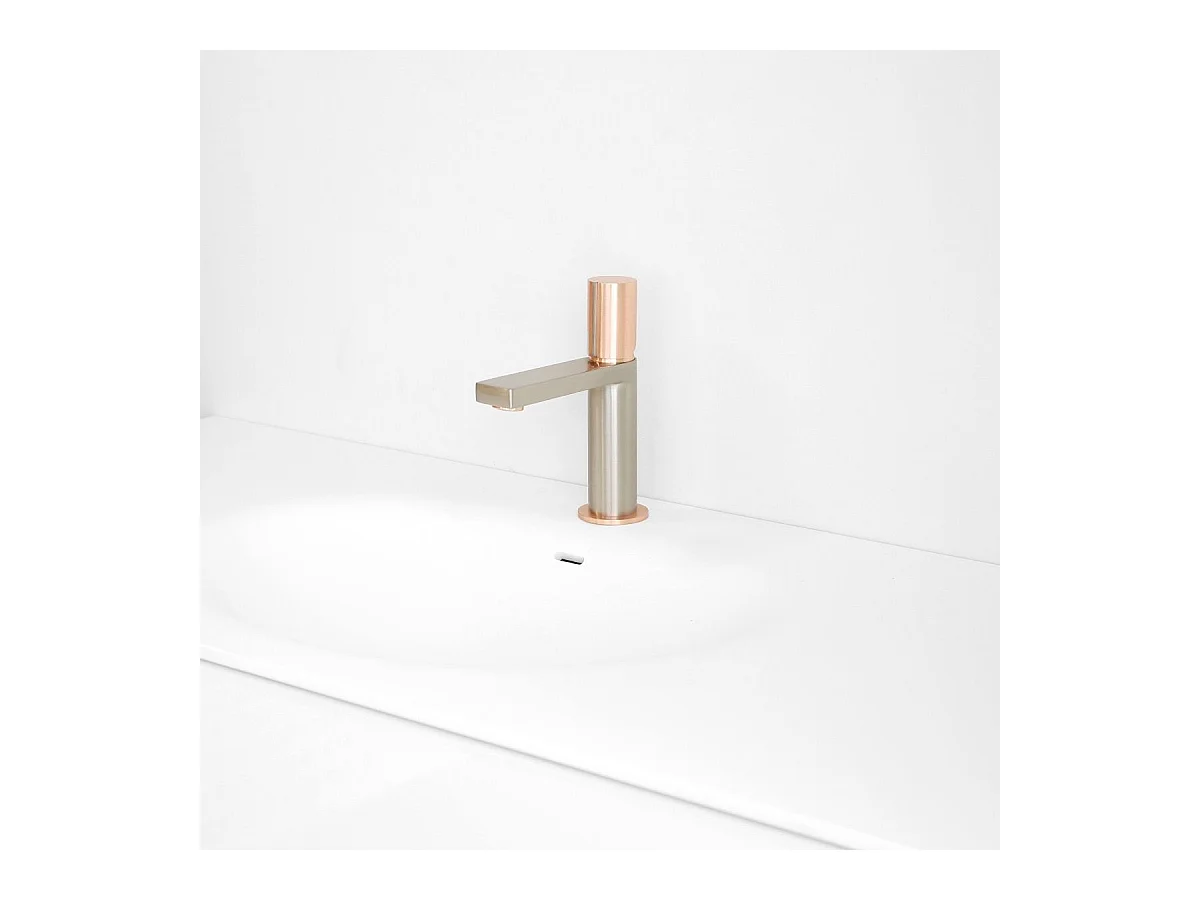 Allure Niedriger Waschtischmischer in Edelstahloptik und Roségold Essebagno