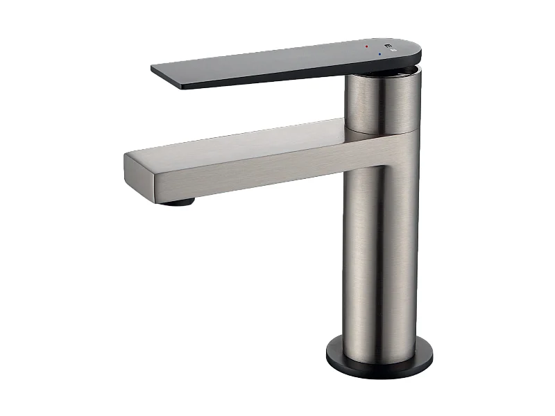 Allure niedriger Waschtischmischer in Edelstahloptik und Schwarz Essebagno