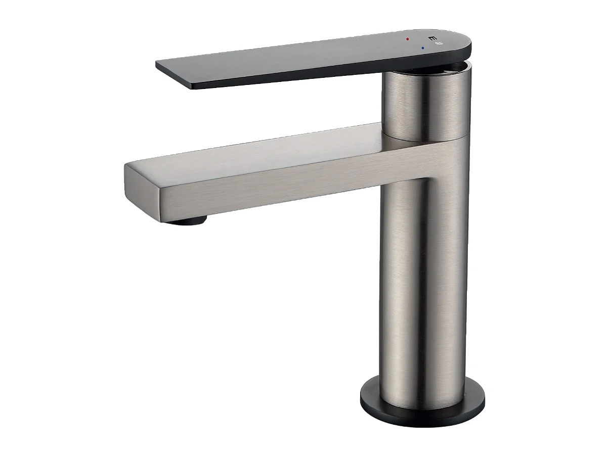 Allure niedriger Waschtischmischer in Edelstahloptik und Schwarz Essebagno