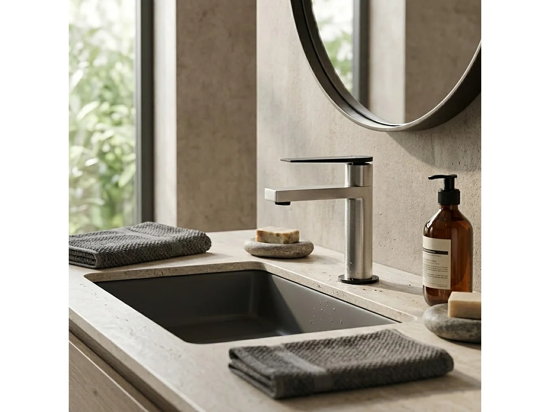 Allure miscelatore per lavabo basso in acciaio inox e nero Essebagno