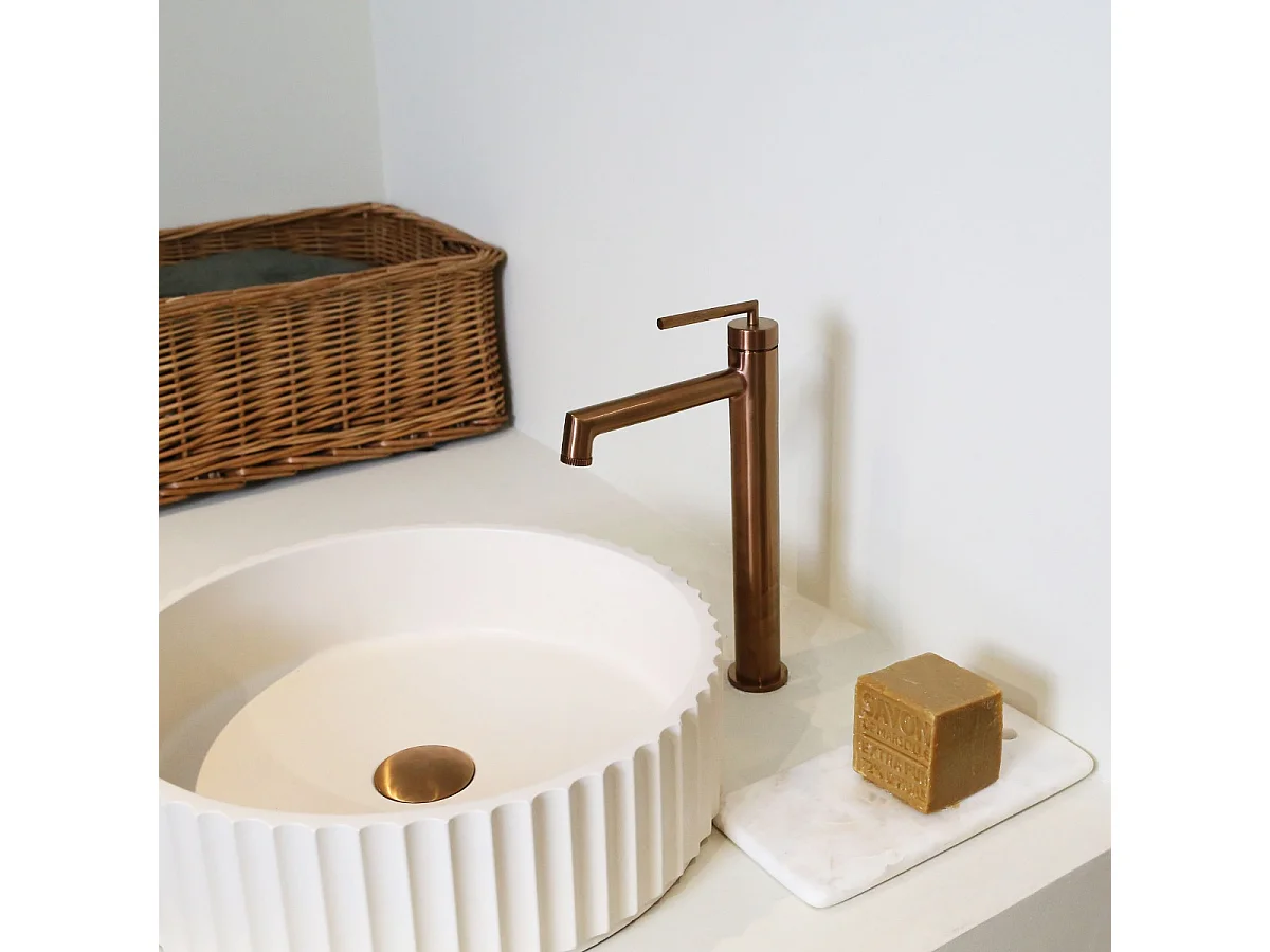 Portofino mitigeur lavabo haut cuivre brossé - Essebagno