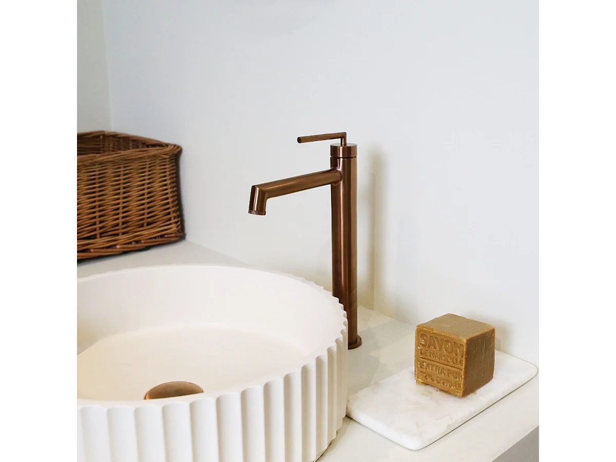 Portofino mitigeur lavabo haut cuivre brossé - Essebagno