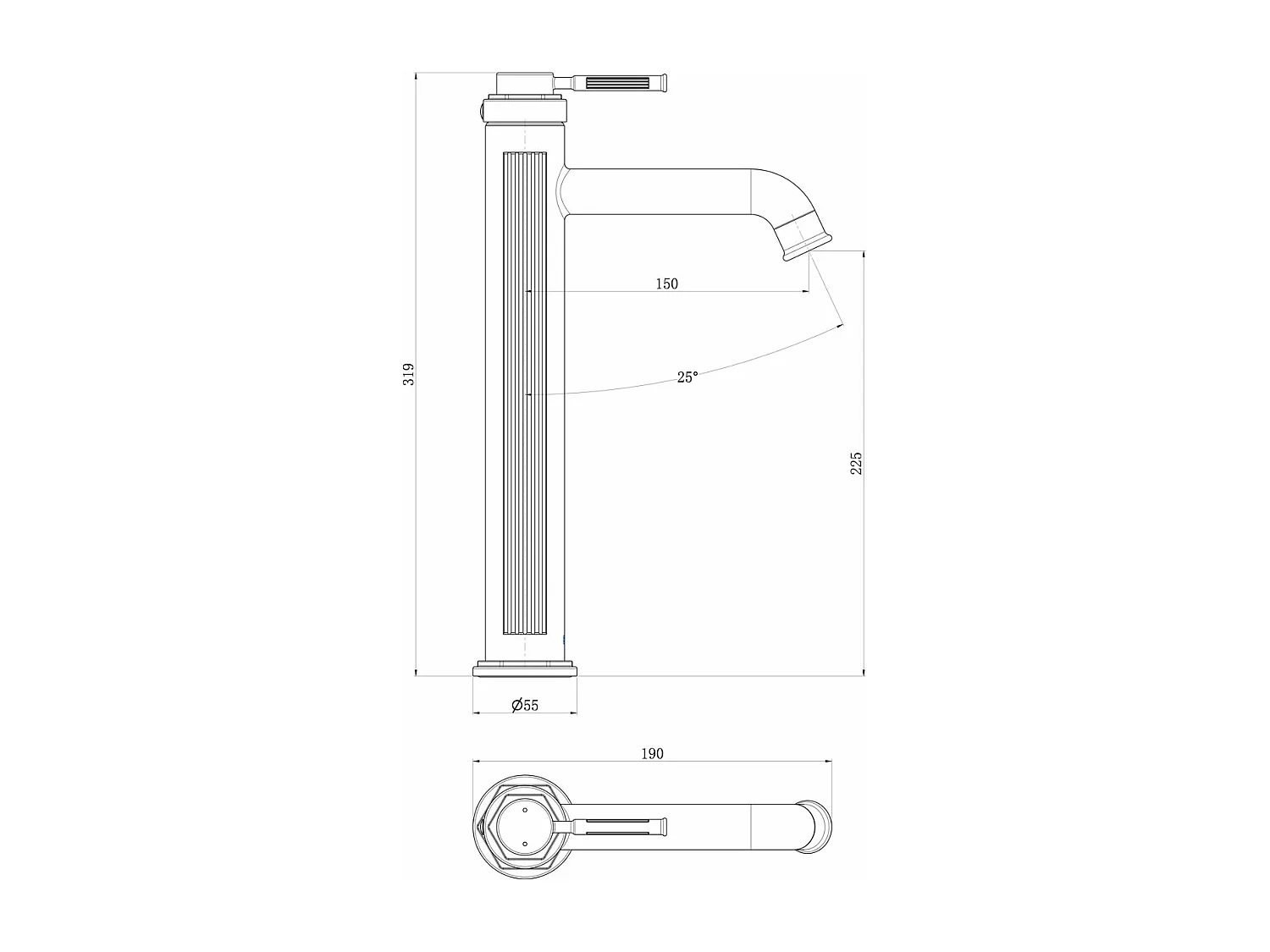 Art Deco Miscelatore per lavabo alto in oro spazzolato Essebagno