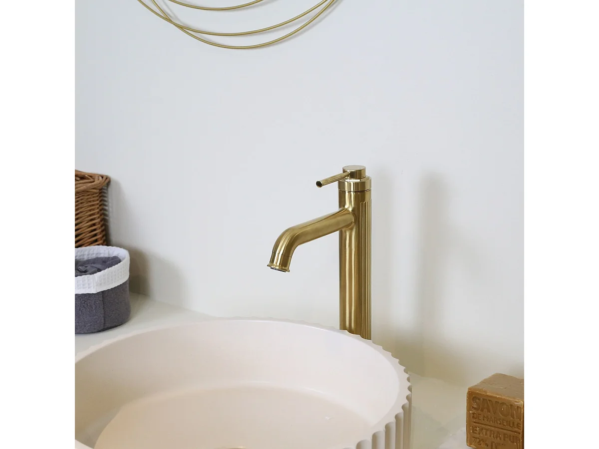 Art Deco Miscelatore per lavabo alto in oro spazzolato Essebagno