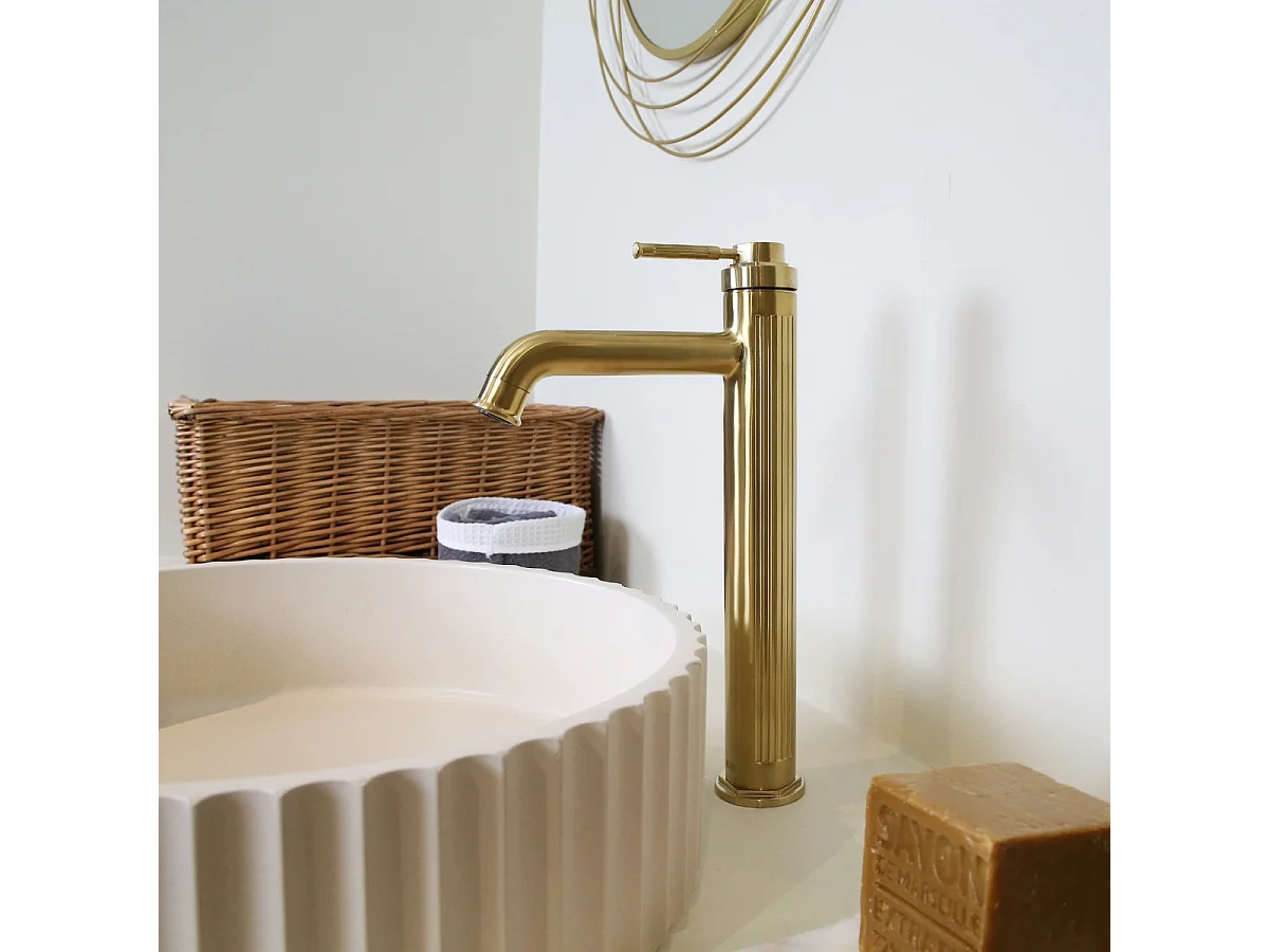 Art Deco hoge wastafelmengkraan in geborsteld goud - Essebagno