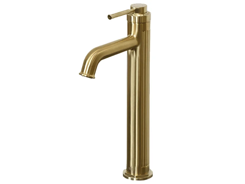 Art Deco Mezclador alto de lavabo en oro cepillado Essebagno