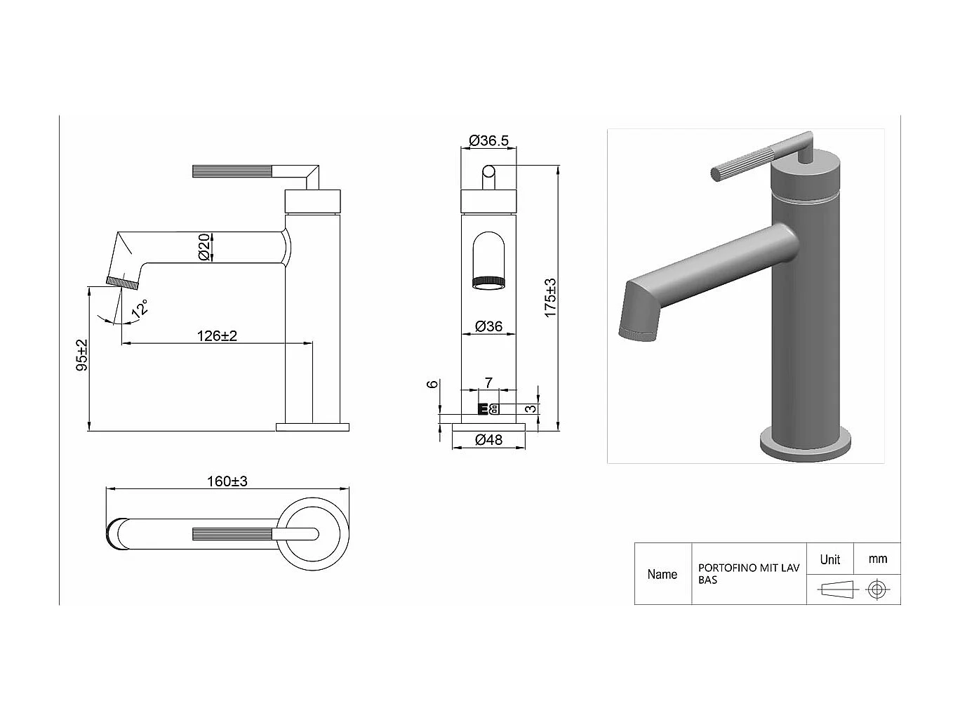 Portofino Miscelatore per lavabo basso grigio gun metal Essebagno