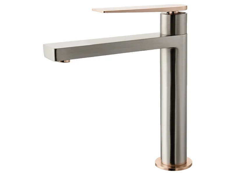 Allure mezclador alto de lavabo de acero inoxidable y oro rosa Essebagno