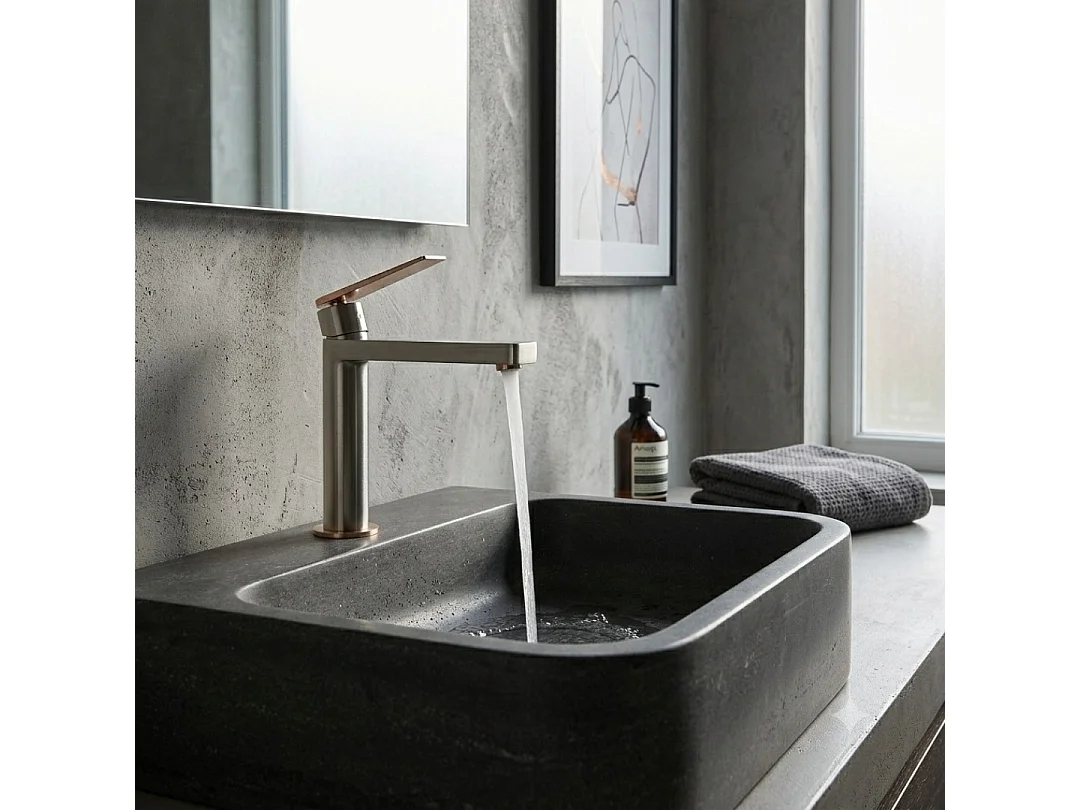 Allure mitigeur lavabo haut façon inox et or rose - Essebagno