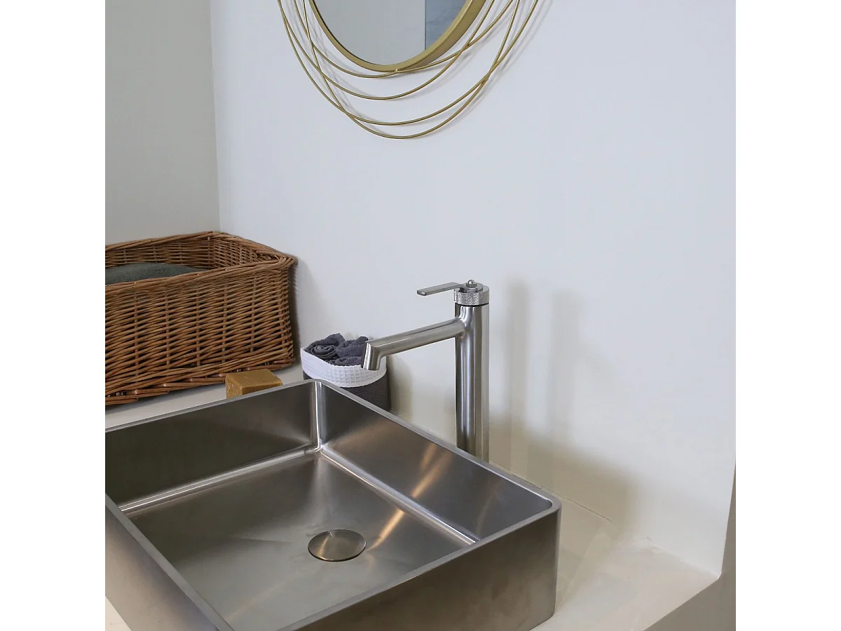 Molette mitigeur lavabo haut façon inox brossé - Essebagno