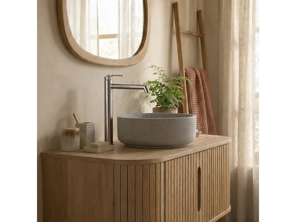 Molette mitigeur lavabo haut façon inox brossé - Essebagno